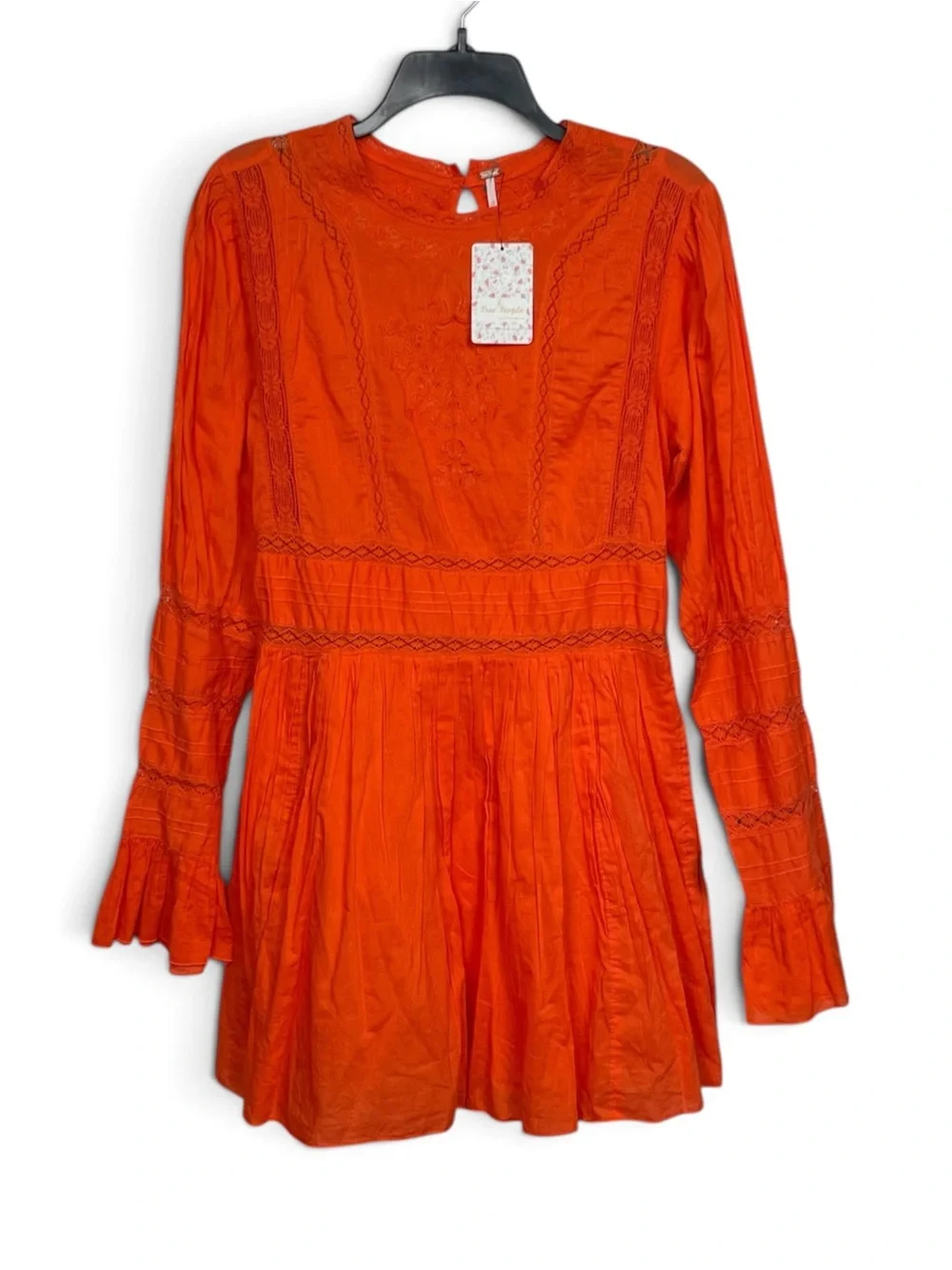 NEW Free People Boho clementine Orange Long-Sleeve lace Mini Dress size 8